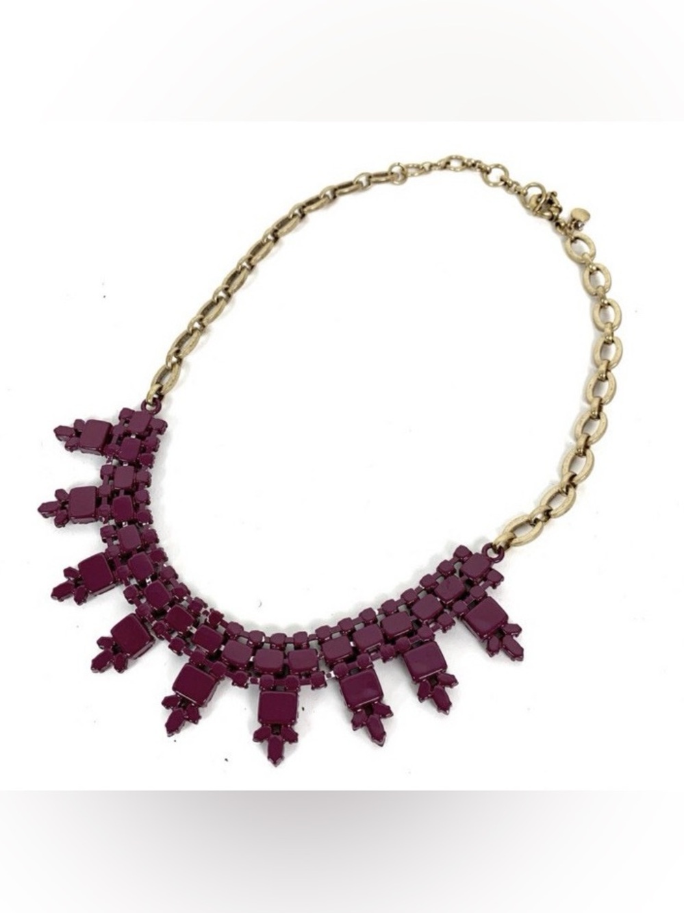 NWOT J. Crew Gold Chain Necklace with Fuchsia/Purple Gem Fringe